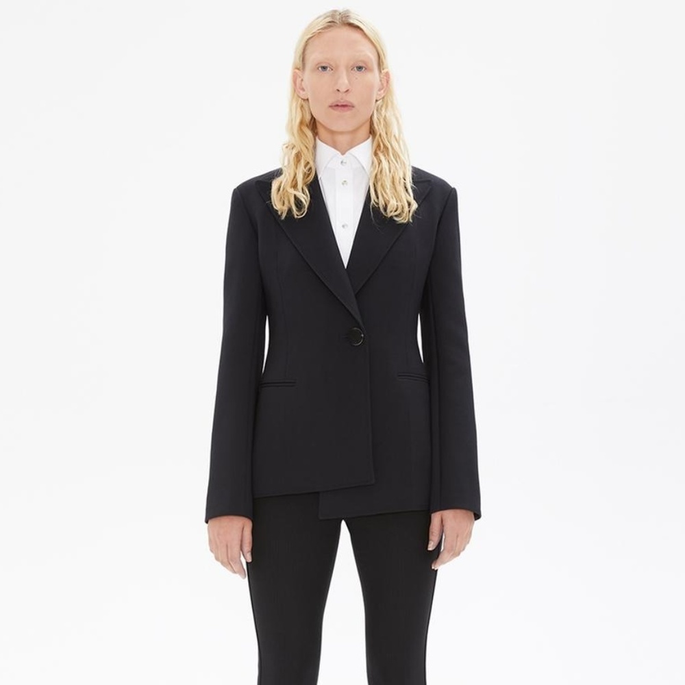 Peak-Lapel Asymmetric Tuxedo Blazer